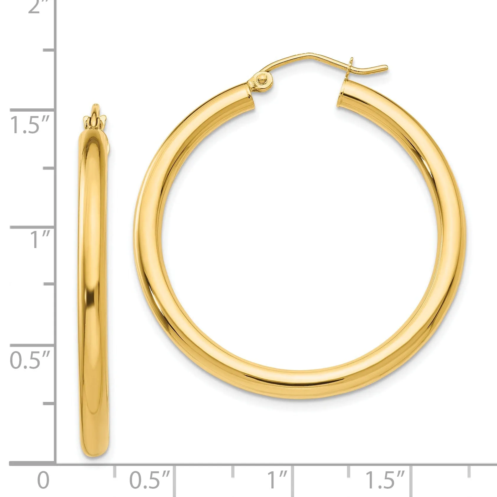 14k Yellow Gold Polished 3MM Round Hoop Earrings