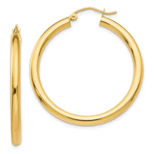 14k Yellow Gold Polished 3MM Round Hoop Earrings