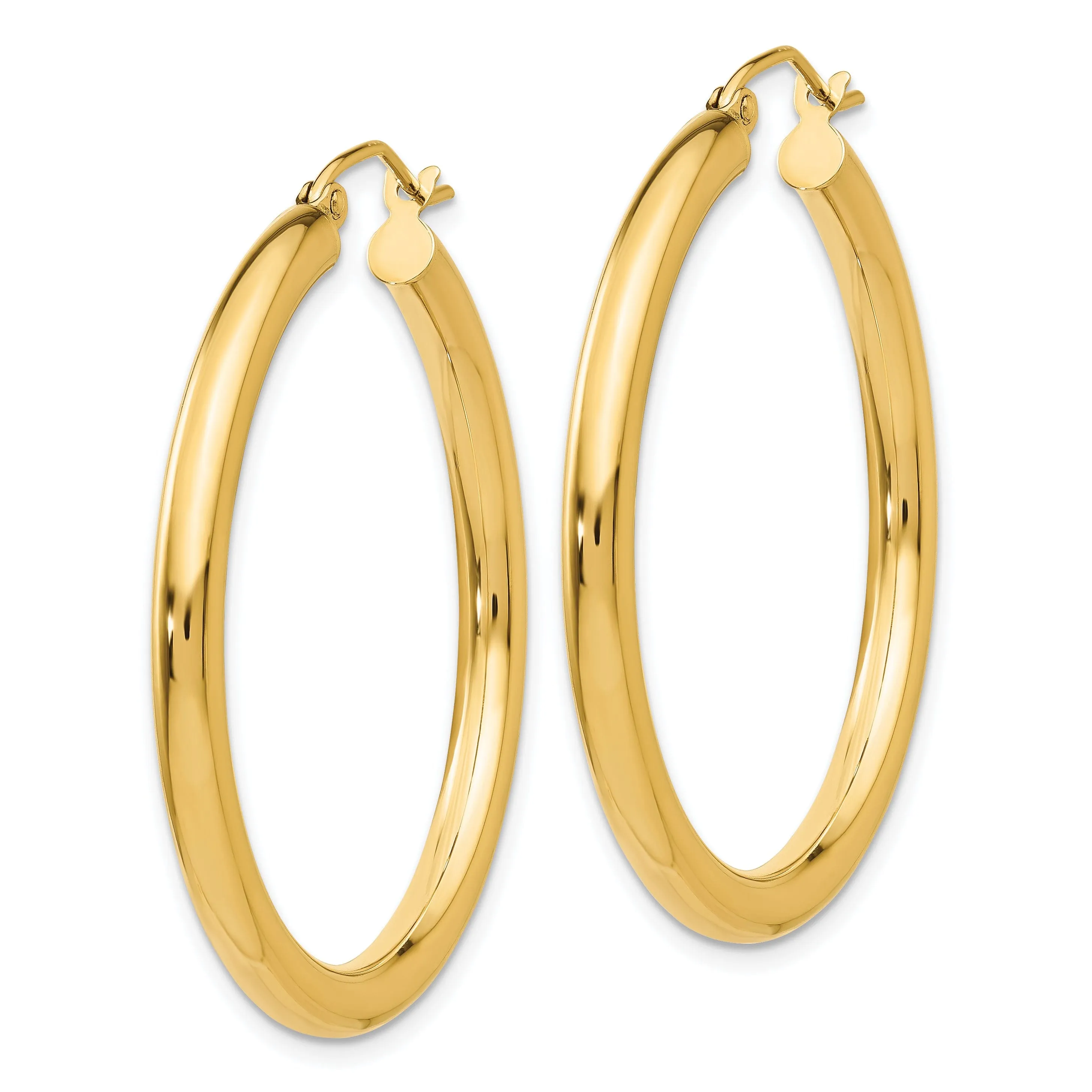 14k Yellow Gold Polished 3MM Round Hoop Earrings