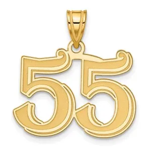 14k Yellow Gold Polished Etched Finish Number 55 Charm Pendant