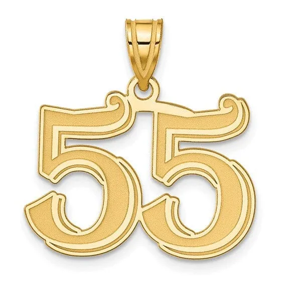 14k Yellow Gold Polished Etched Finish Number 55 Charm Pendant