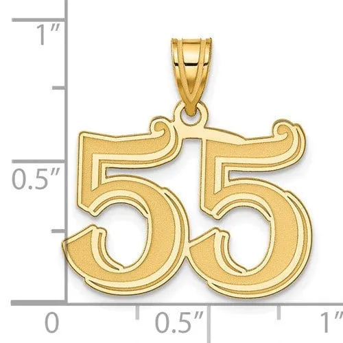 14k Yellow Gold Polished Etched Finish Number 55 Charm Pendant