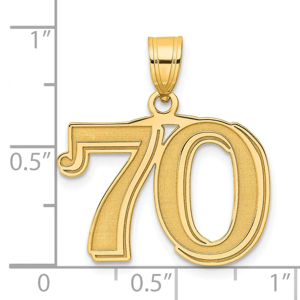 14k Yellow Gold Polished Etched Finish Number 70 Charm Pendant