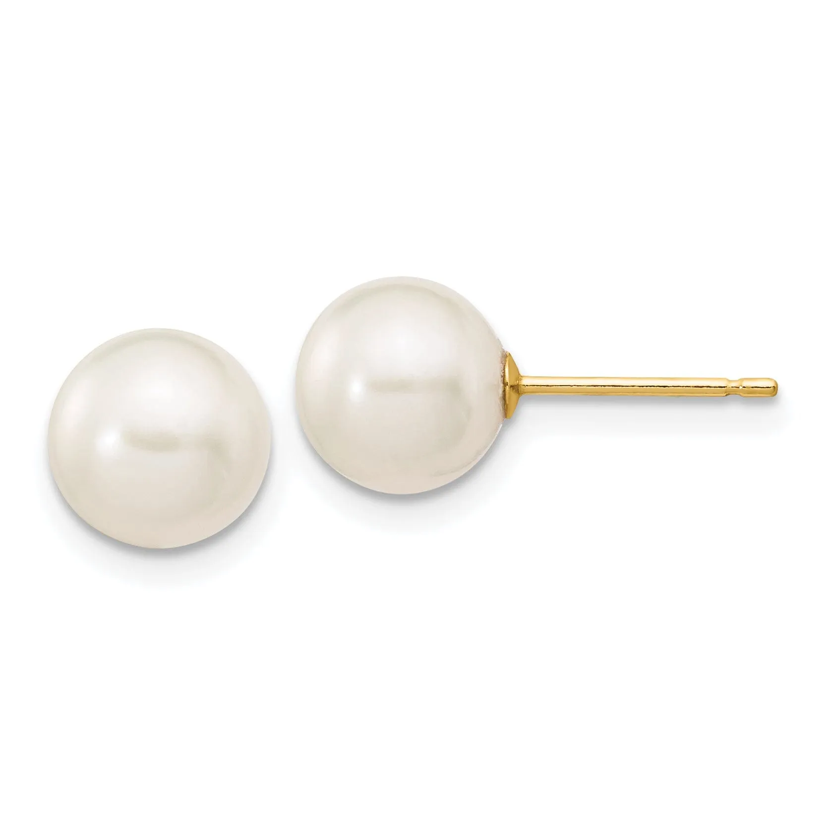 14k Yellow Gold Round Cultured Pearl Earrings