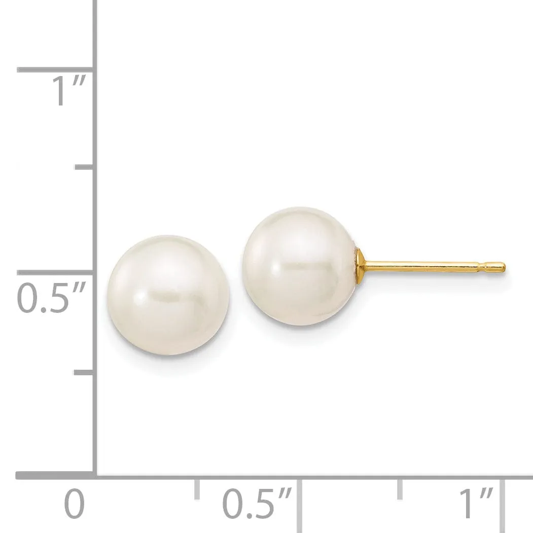 14k Yellow Gold Round Cultured Pearl Earrings