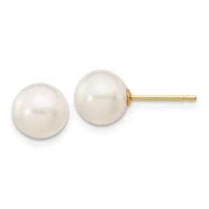 14k Yellow Gold Round Cultured Pearl Earrings