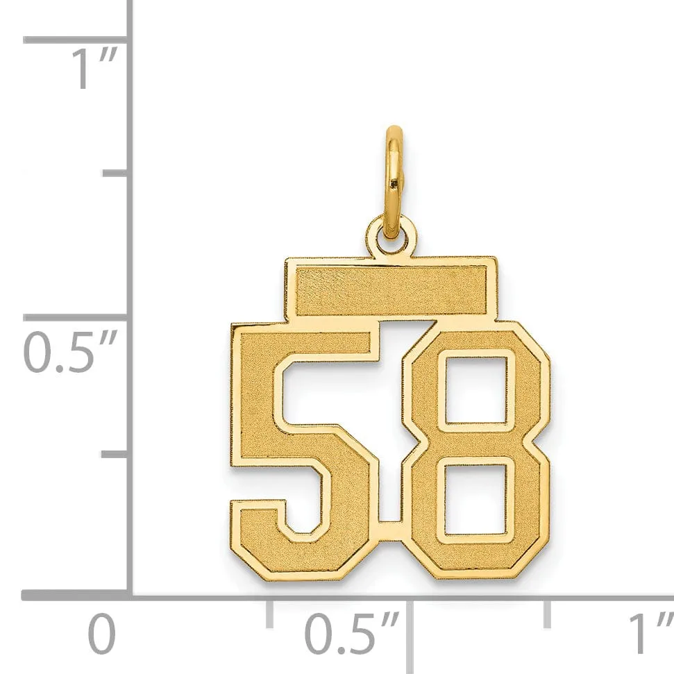 14k Yellow Gold Satin Brush Finish Small Size Number 58 Charm Pendant