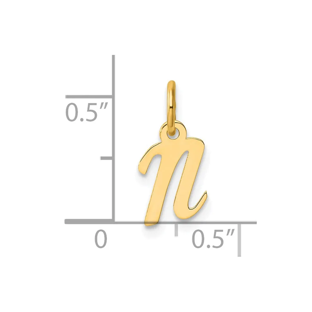 14k Yellow Gold Small Script Letter N Initial Charm
