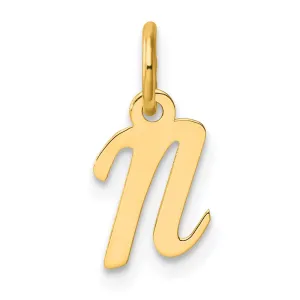 14k Yellow Gold Small Script Letter N Initial Charm