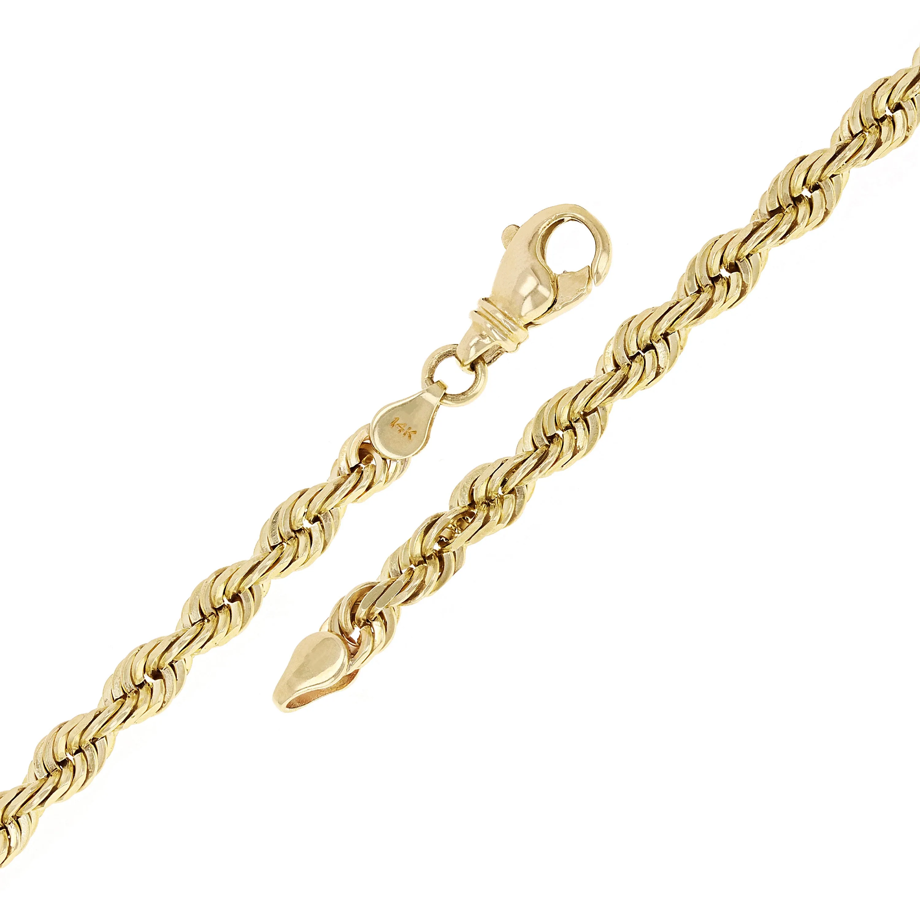 14k Yellow Gold Solid Diamond Cut Rope Chain Bracelet 7.5" 6mm 19.8 grams