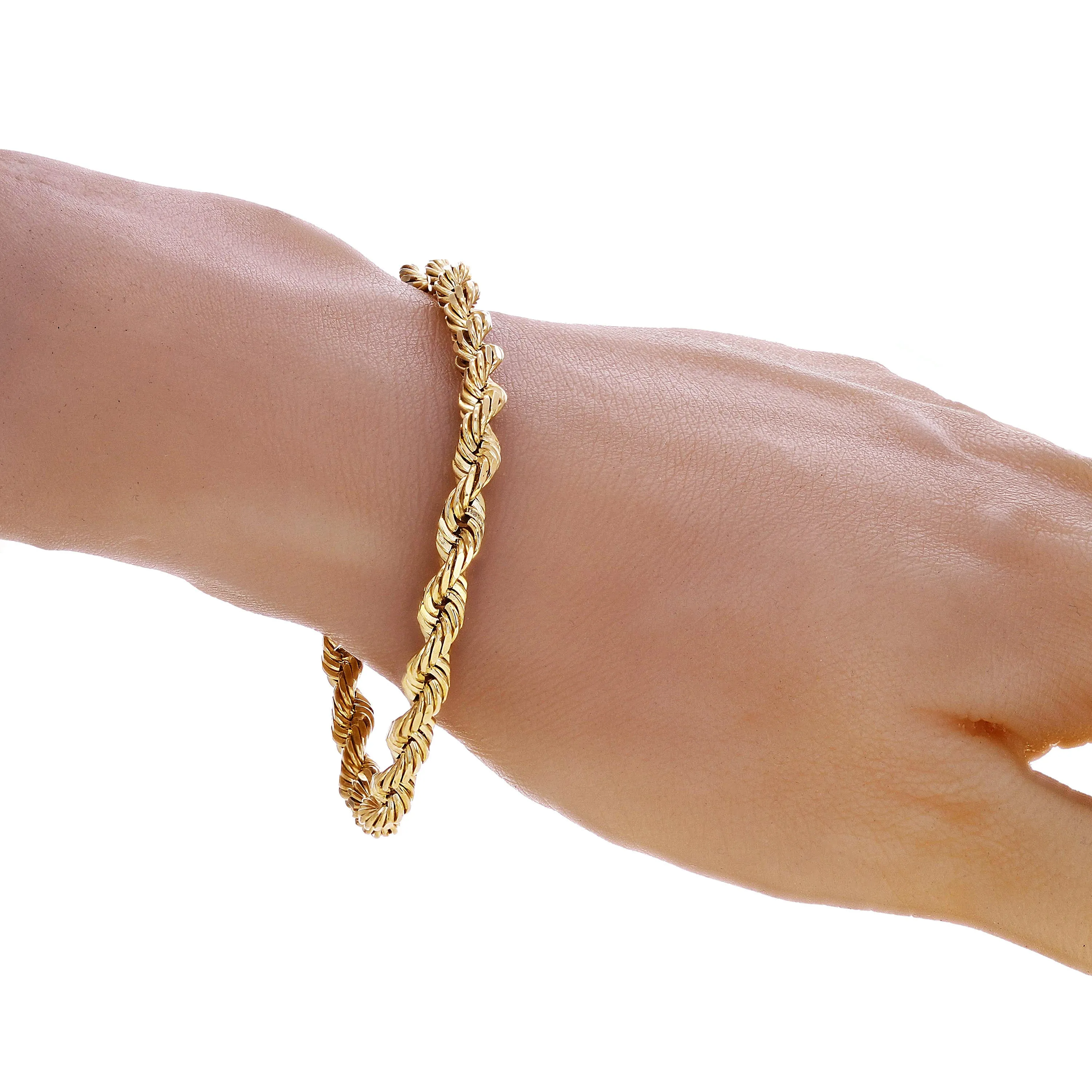 14k Yellow Gold Solid Diamond Cut Rope Chain Bracelet 7.5" 6mm 19.8 grams