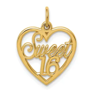 14k Yellow Gold Sweet 16 Charm Pendant