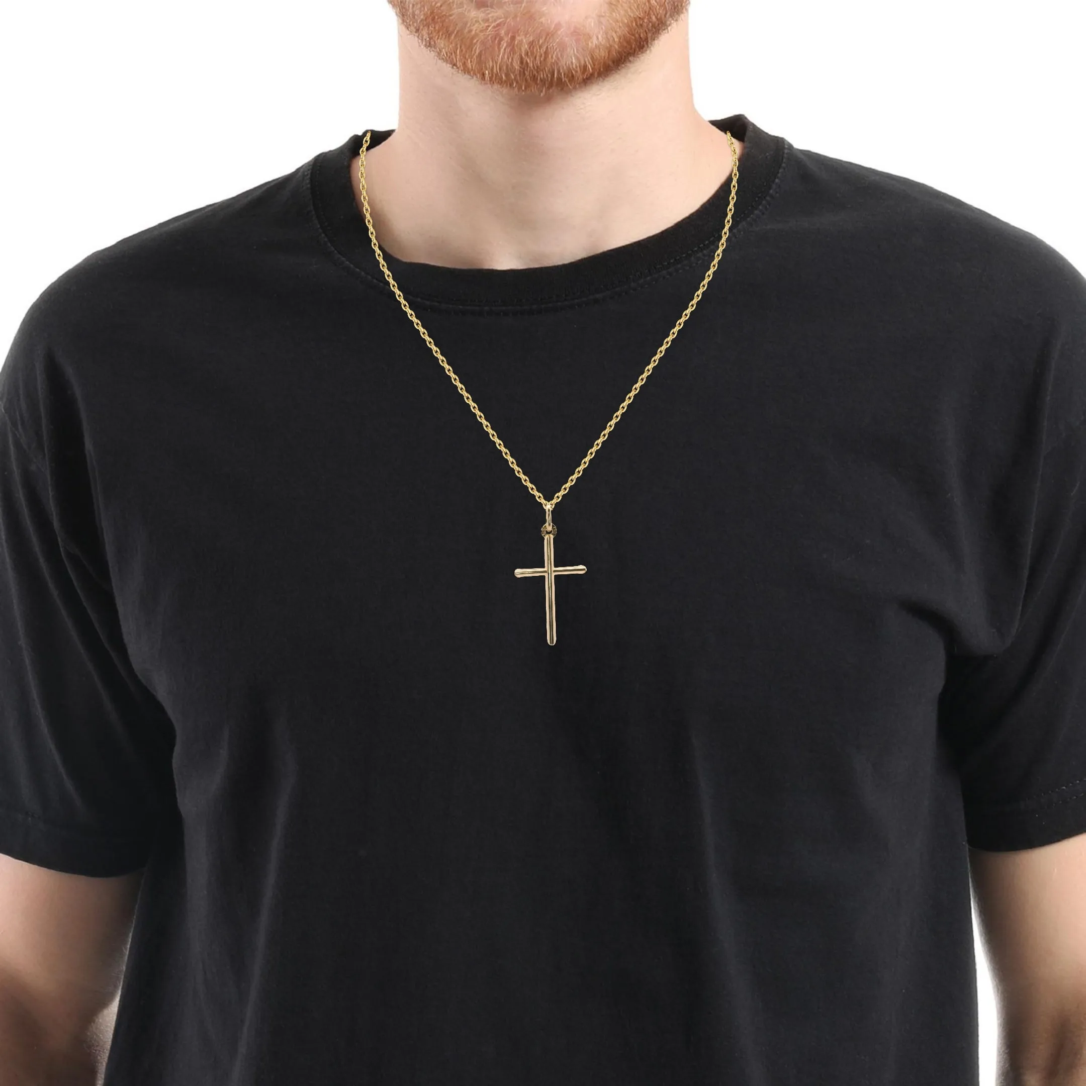 14K Yellow Gold Tube Cross Pendant