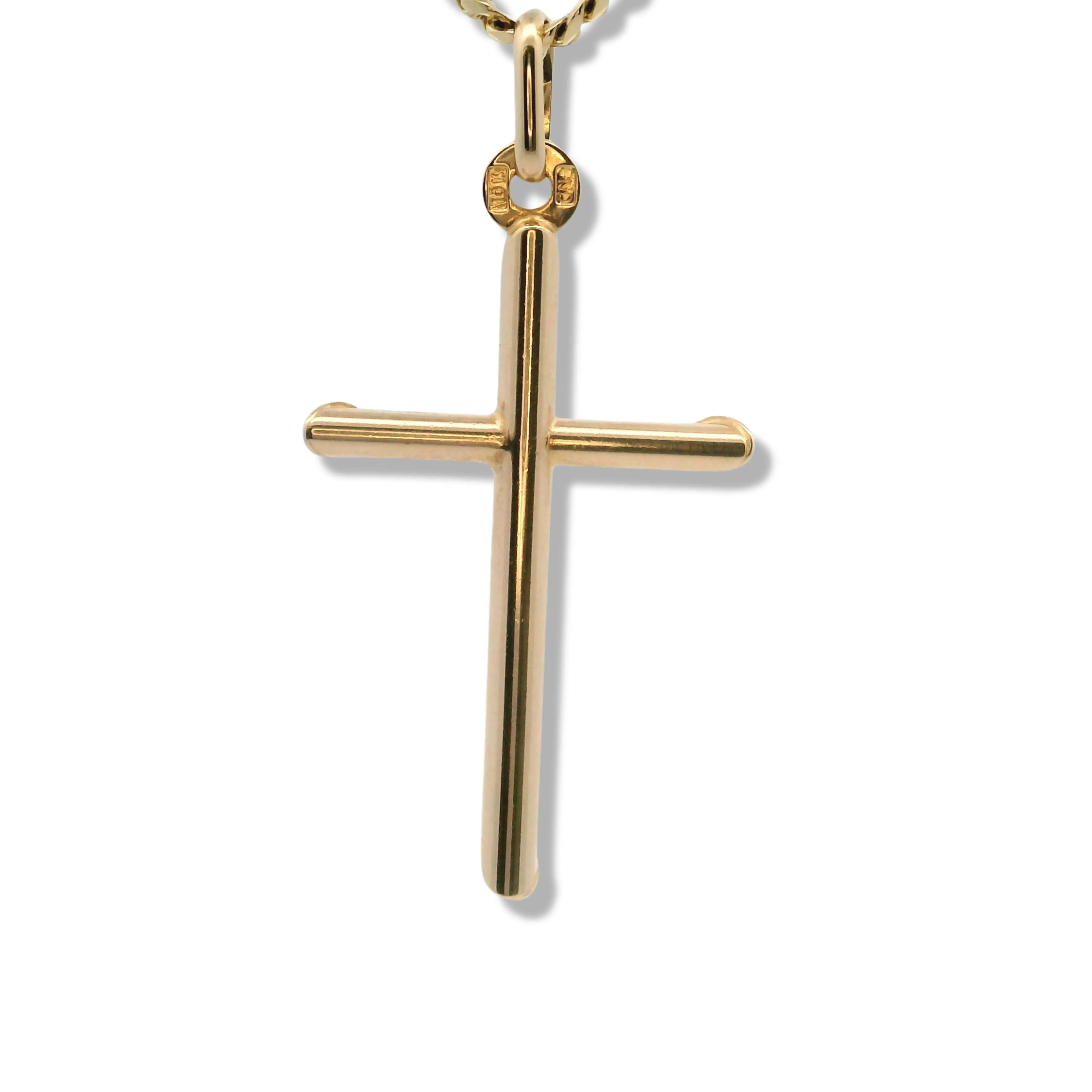 14K Yellow Gold Tube Cross Pendant