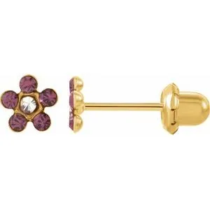 14K Yellow Imitation Crystal February Birthstone Piercing Earrings