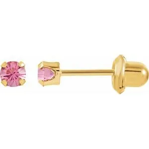14K Yellow Imitation Pink Tourmaline Inverness® Piercing Earrings