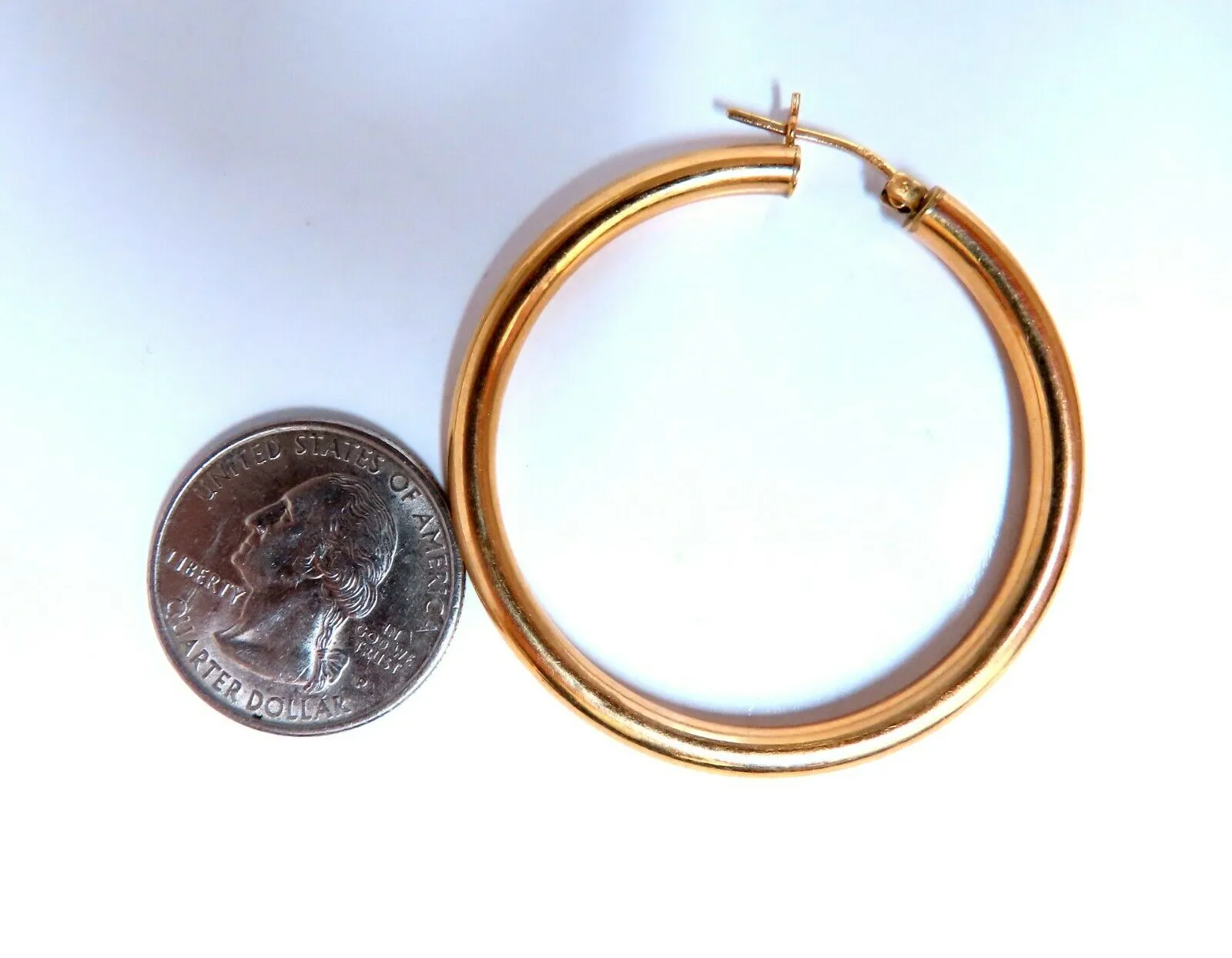 14Kt Gold Hoop Earrings Tubular Plain 1.85 inch diameter
