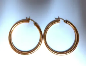 14Kt Gold Hoop Earrings Tubular Plain 1.85 inch diameter