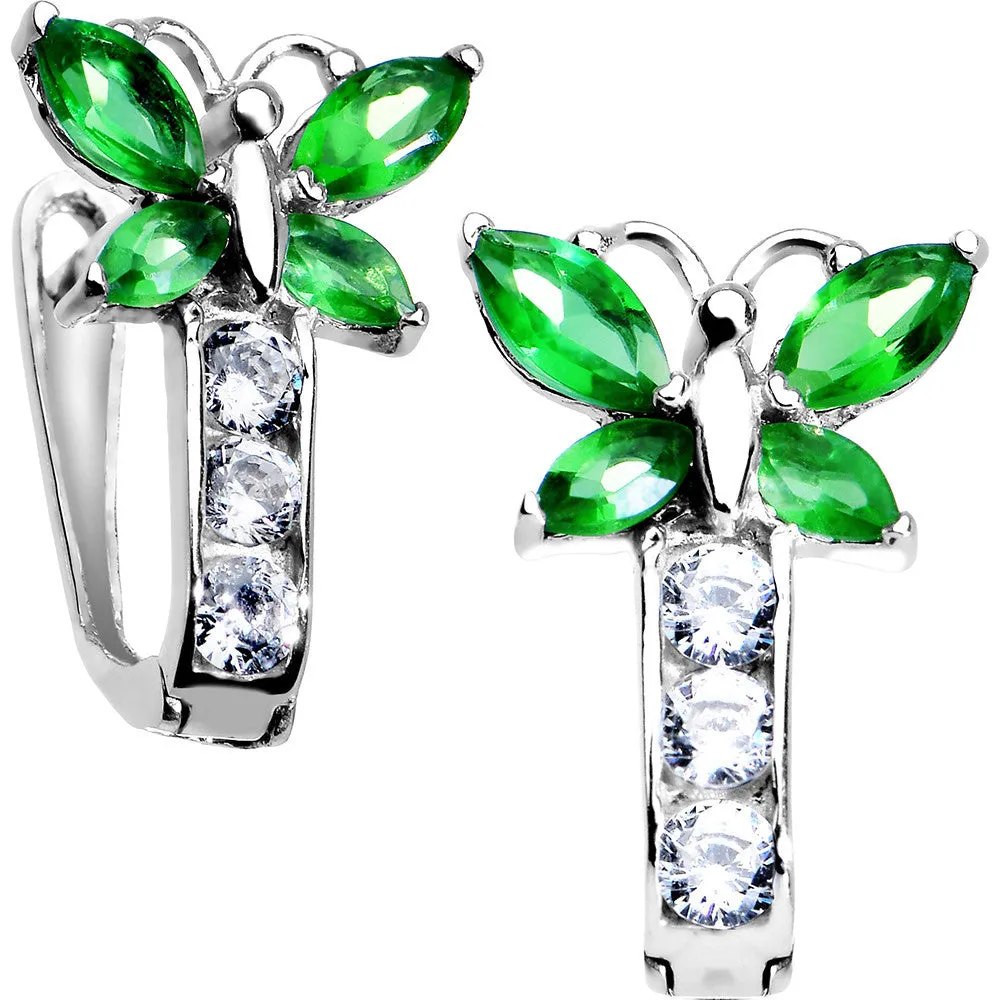 14kt White Gold Butterfly May Birthstone Leverback Earrings