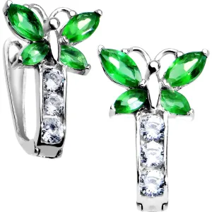 14kt White Gold Butterfly May Birthstone Leverback Earrings