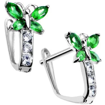14kt White Gold Butterfly May Birthstone Leverback Earrings