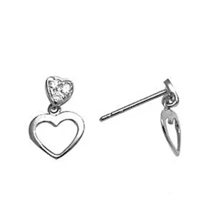 14kt White Gold CZ Dangle Heart Stud Earrings
