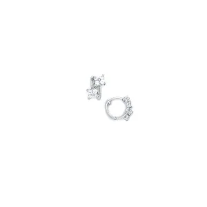 14kt White Gold CZ Dual Flower Huggy Earrings