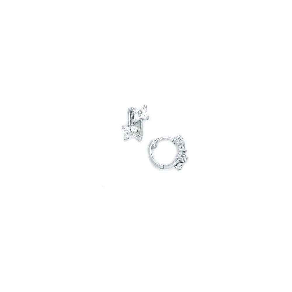 14kt White Gold CZ Dual Flower Huggy Earrings