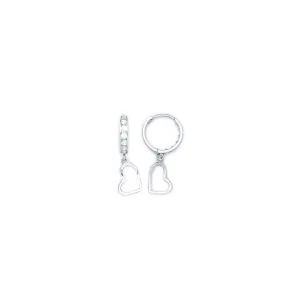 14kt White Gold CZ Hollow Heart Huggy Earrings