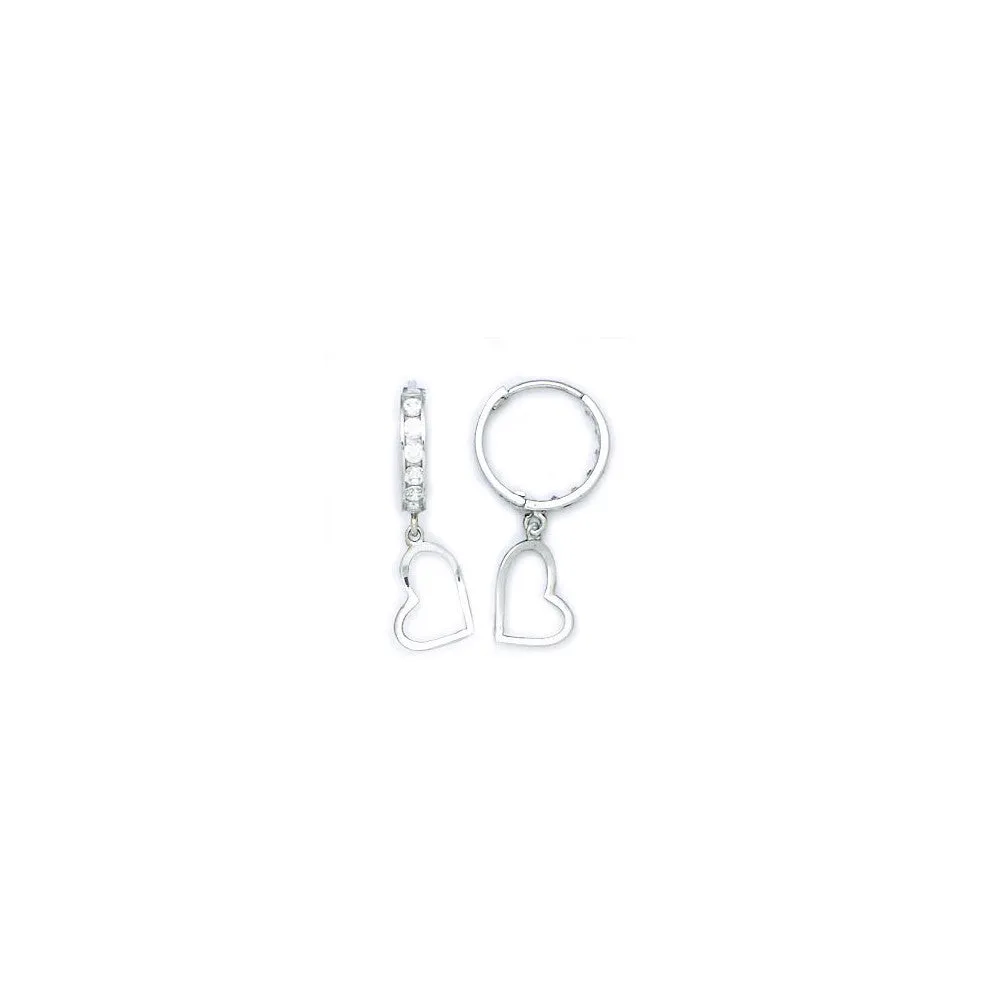 14kt White Gold CZ Hollow Heart Huggy Earrings