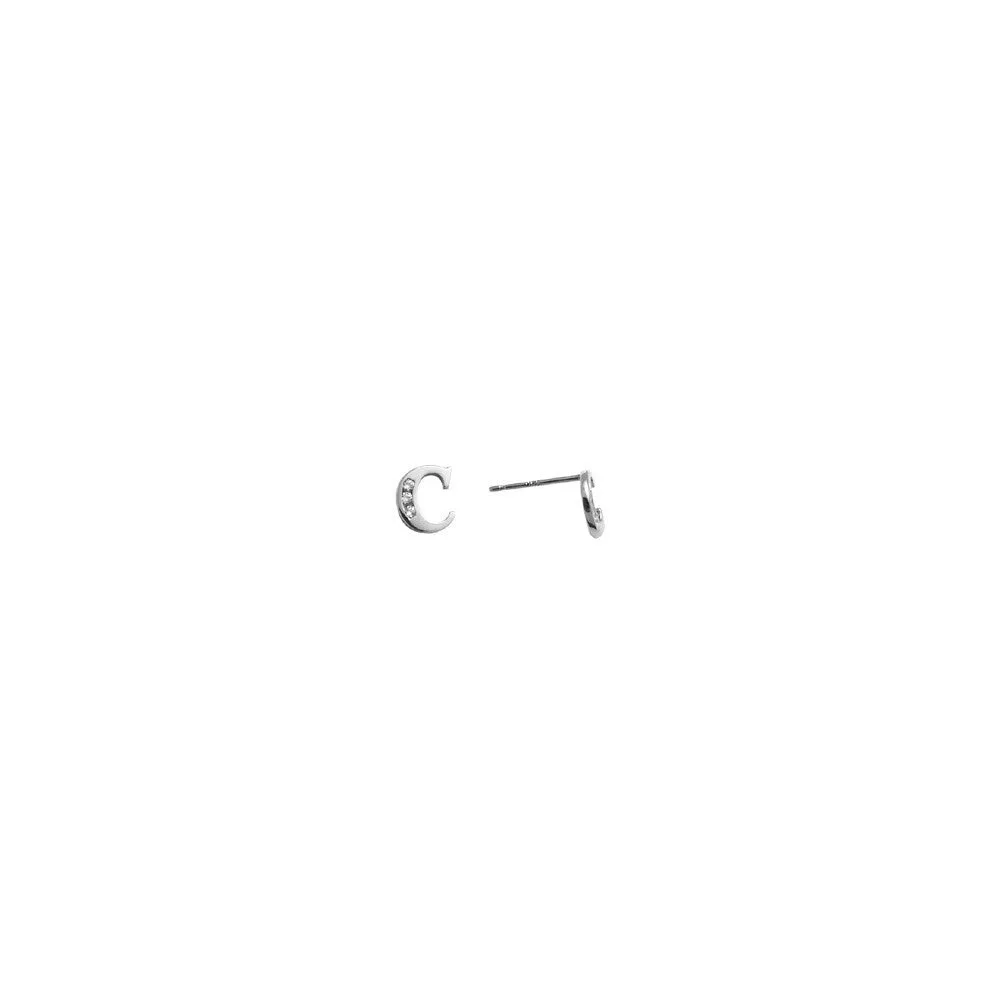 14kt White Gold CZ Initial C Stud Earrings