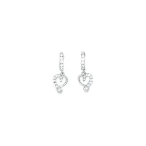 14kt White Gold CZ Jeweled Heart Huggy Earrings