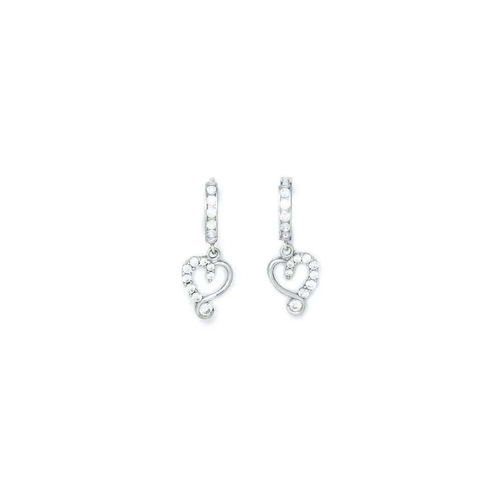 14kt White Gold CZ Jeweled Heart Huggy Earrings