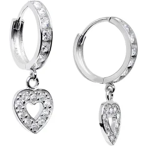14kt White Gold CZ Sweetheart Huggy Earrings
