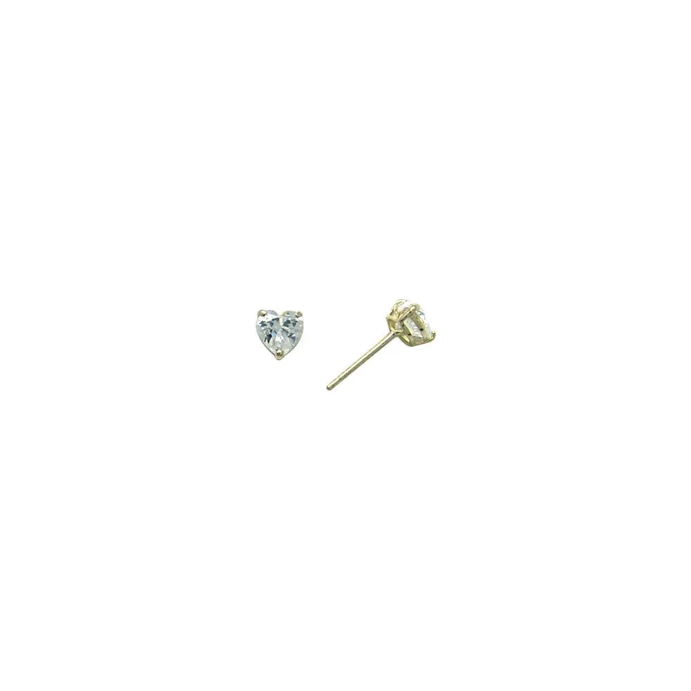 14kt Yellow Gold .23ct Basket Set Heart CZ Stud Earrings
