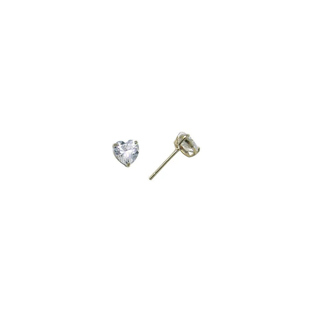 14kt Yellow Gold .47ct Basket Set Heart CZ Stud Earrings