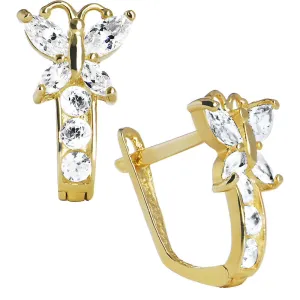 14kt Yellow Gold Butterfly April Birthstone Leverback Earrings