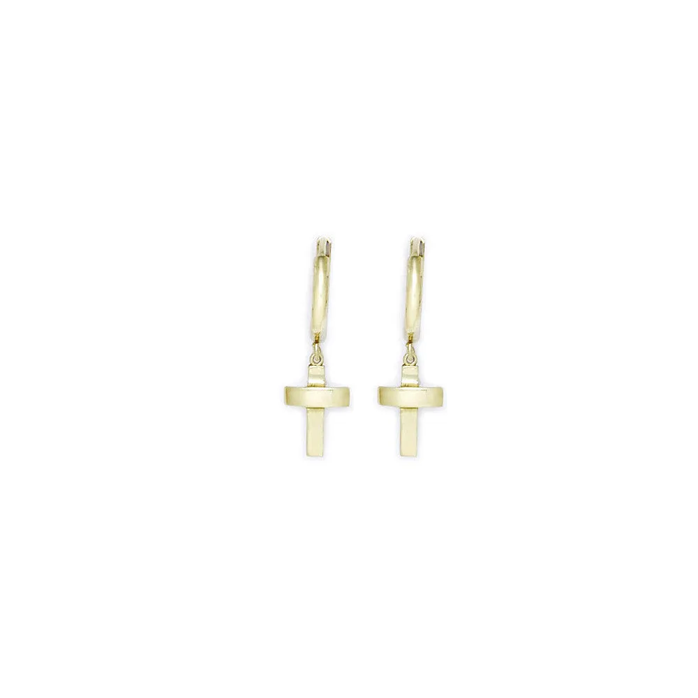 14kt Yellow Gold Cross Huggy Earrings