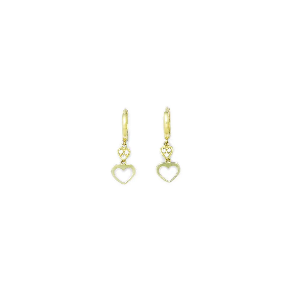 14kt Yellow Gold CZ Dual Heart Huggy Earrings