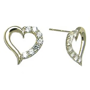 14kt Yellow Gold CZ Hollow Heart Stud Earrings 12mm