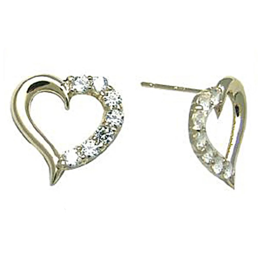14kt Yellow Gold CZ Hollow Heart Stud Earrings 12mm