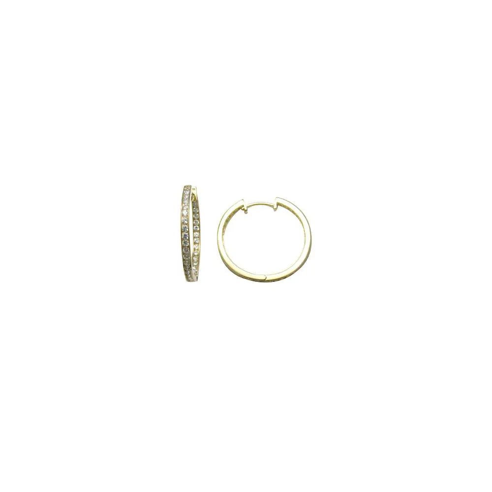 14kt Yellow Gold CZ In and Out Hoop Earrings -  1 Inch