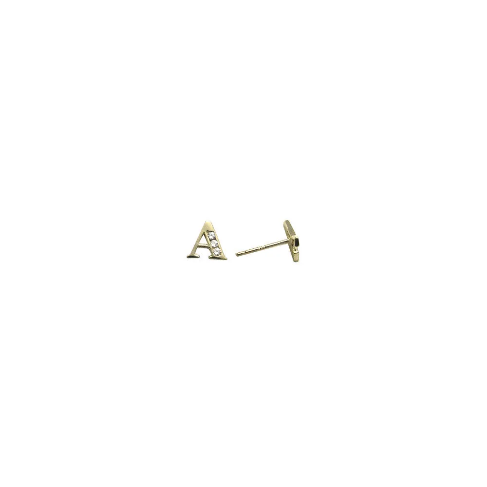 14kt Yellow Gold CZ Initial A Stud Earrings