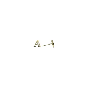 14kt Yellow Gold CZ Initial A Stud Earrings
