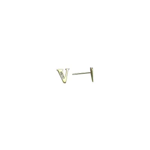 14kt Yellow Gold CZ Initial V Stud Earrings
