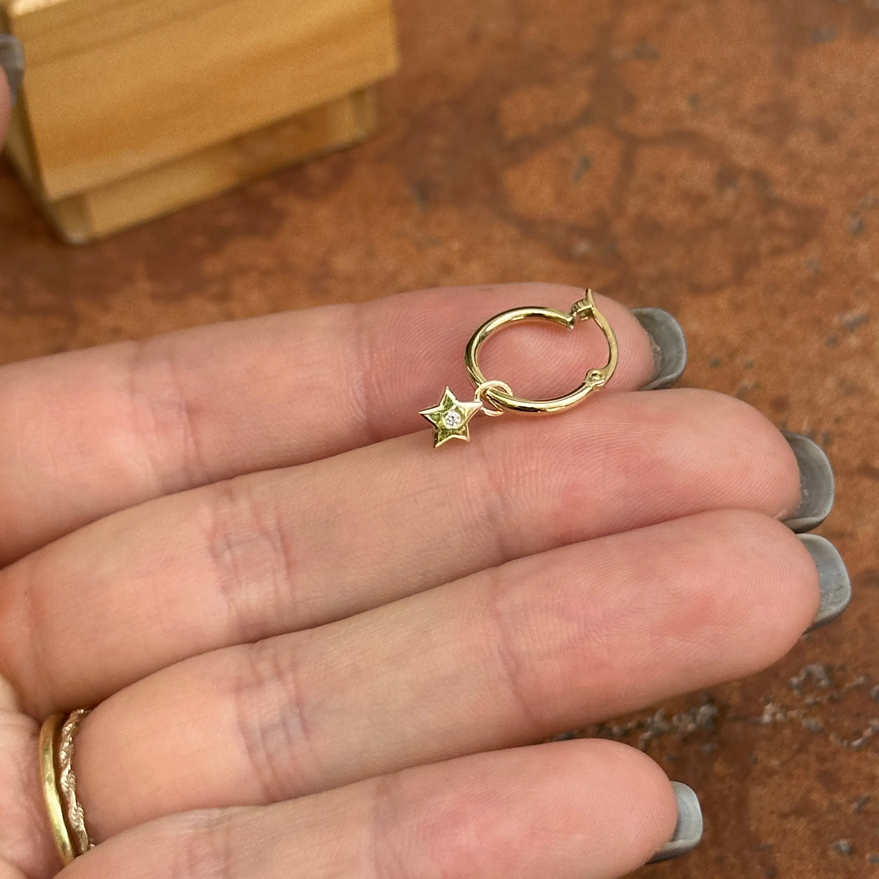 14KT Yellow Gold Diamond Moon   Star Hoop Earrings