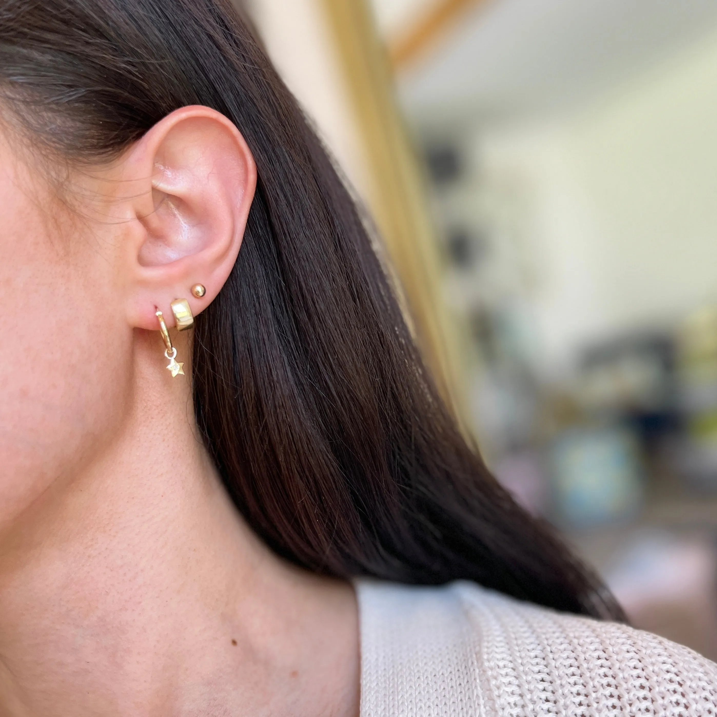 14KT Yellow Gold Diamond Moon   Star Hoop Earrings