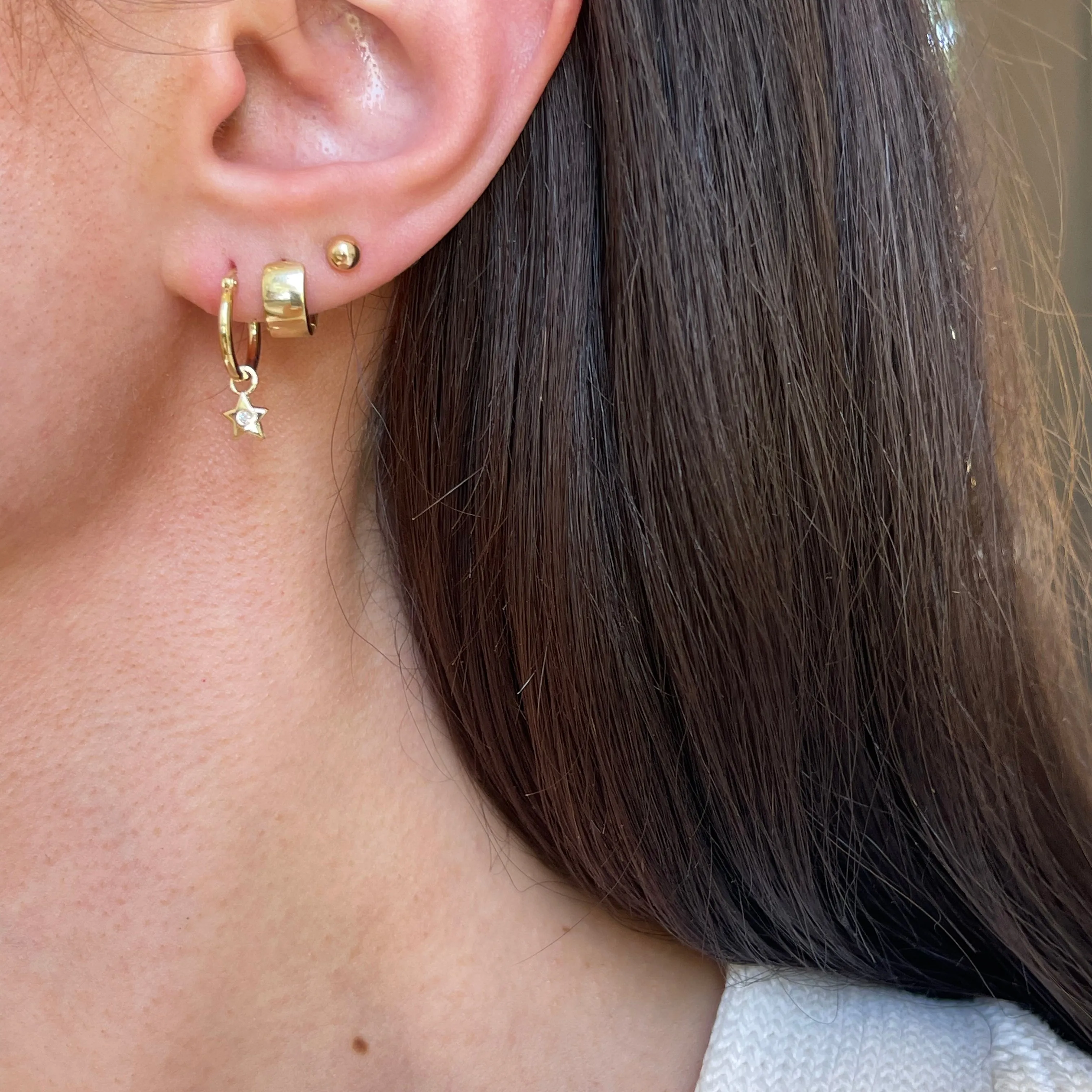 14KT Yellow Gold Diamond Moon   Star Hoop Earrings