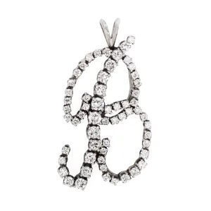 1.50ct Diamond Letter B Pendant Vintage 14k White Gold Cursive Script Jewelry