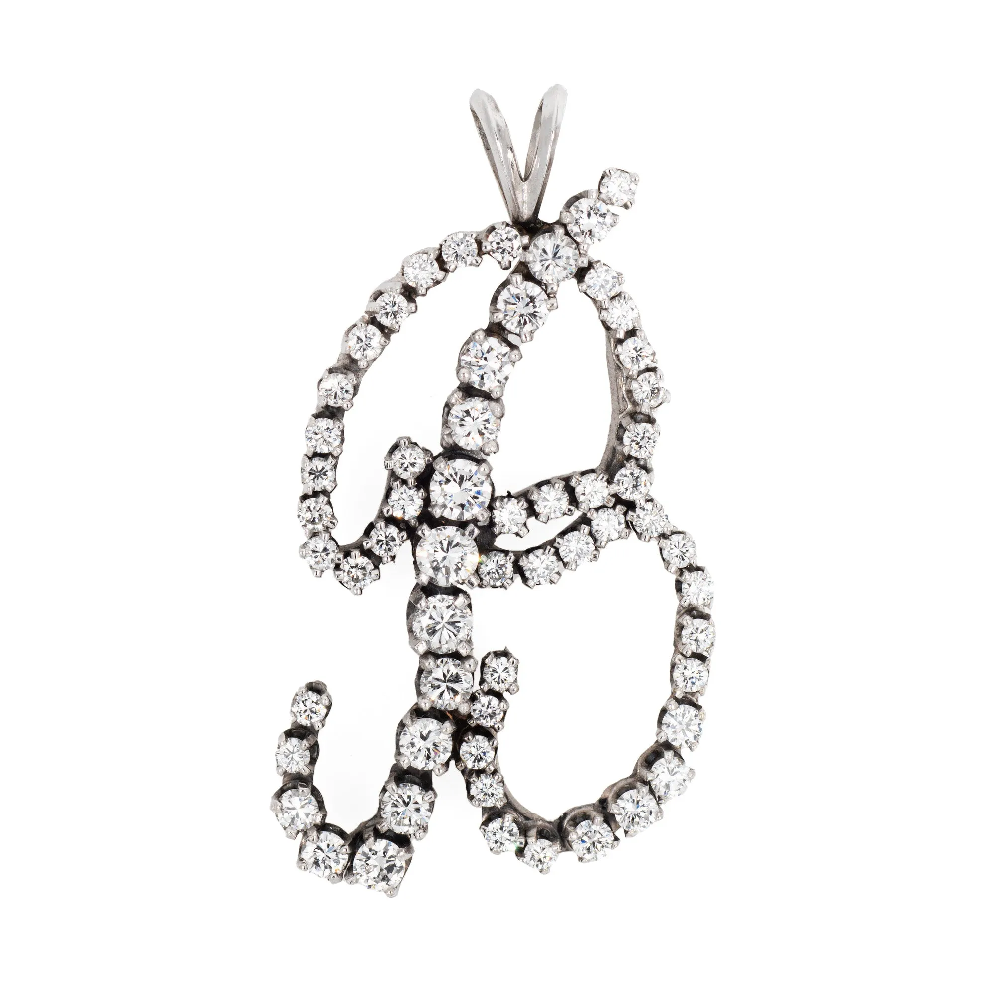 1.50ct Diamond Letter B Pendant Vintage 14k White Gold Cursive Script Jewelry
